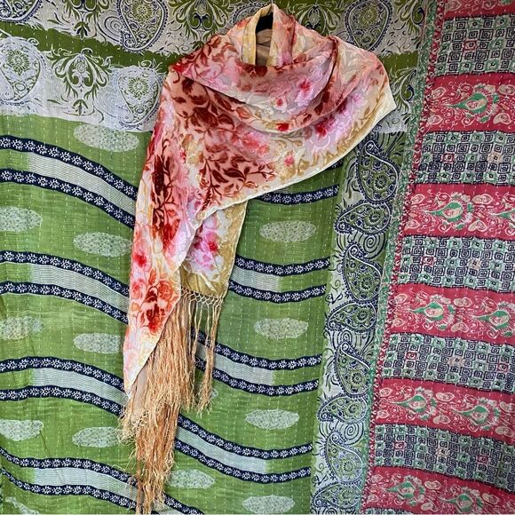 Rare Vintage Oscar de la Renta Floral Ombre Silk and Velvet Burned Out Scarf - Picture 2 of 15
